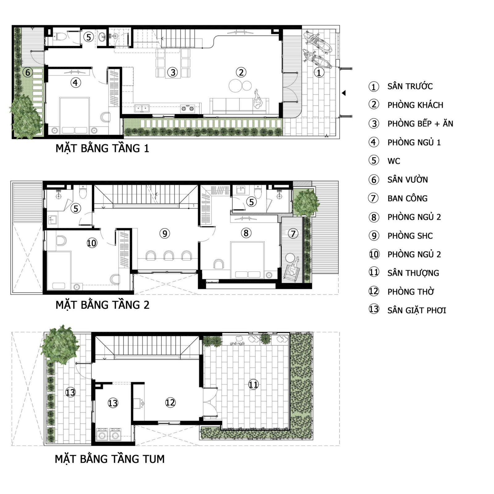 mau-nha-6c39717-dep-2-tang-1-tum-hien-dai-3 Bản vẽ kiến trúc nhà phố 3 tầng với các phòng chức năng chi tiết và sân thượng, sân trước, sân vườn.